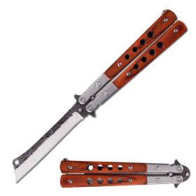 Cleaver Blade Butterfly Knife Brown Wood Handle