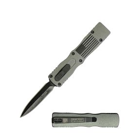 5.25" Rugged American Flag Army Grey Handle Mini OTF Automatic Knife