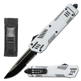 9" Automatic Dual Action White Pitbull OTF Serrated Blade Knife