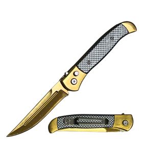 4.5" Closed Everyday Carry Clip Point Switchblade Knife Gold