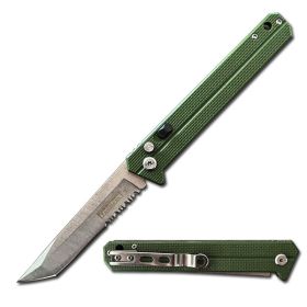 9" EDC Serrated Tanto Point Auto Switch Blade - Safety Lock - Green G10 Handle