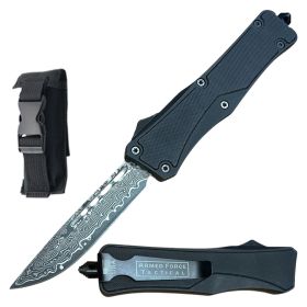 9.75" Damascus Steel Blade Automatic OTF Knife Black G10 Handle