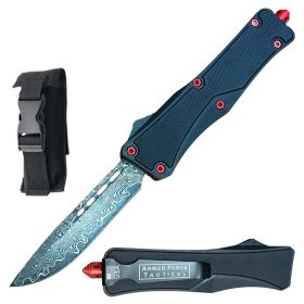 9.75" Damascus Steel Blade Automatic OTF Knife G10 Handle Blood Splatter