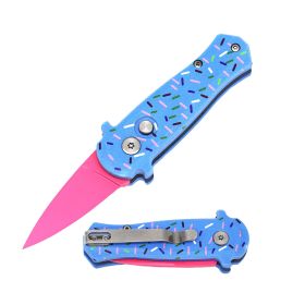 3.25" Closed Blue Sprinkles CNC Aluminum Handle Mini Auto Switch Blade Knife