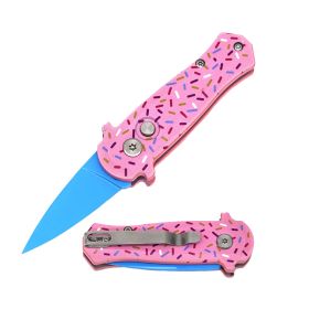 3.25" Closed Pink Sprinkles CNC Aluminum Handle Mini Auto Switch Blade Knife