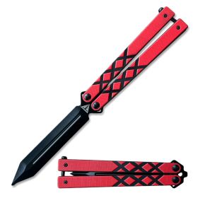 Red G10 Handle Practice Butterfly Trainer Ball Bearing Dagger Point Blade