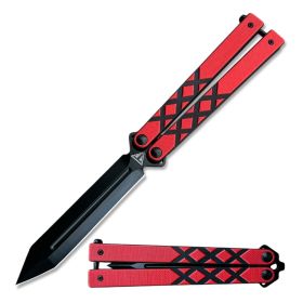 Red G10 Handle Balisong Butterfly Knife Ball Bearing Dagger Point Blade