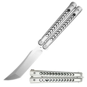 Drop Point Blade Silver Balisong Butterfly Knife Flipper