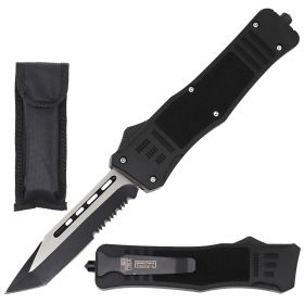 9" Black STEEL Ghost Tactical OTF Pocket Knife Tanto Point Blade