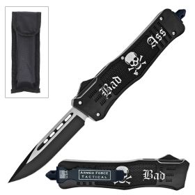 9" Bad A$$ Skull Tactical OTF Pocket Knife Drop Point Blade