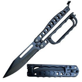 Black Folding Knuckle Knife Trench Tactical Combat Butterfly