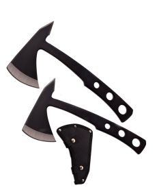 2 Pc Black Double Throwing Axe Hatchet Tomahawk Spike Knife Set