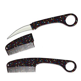 Black Sprinkles Karambit Hidden Blade Self Defense Brush Comb Knife
