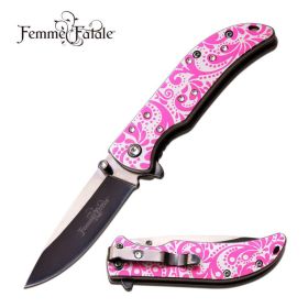 Pink Rhinestone Spring Assist Folding Pocket Knife