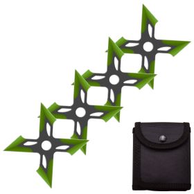 4 Pc Black/Green Finish Four-Pointed X Throwing Ninja Stars Shuriken