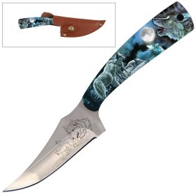 7" Fixed Blade Knife Roaring Wolf Handle