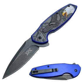 8" American Bald Eagle Spring Assisted  Pocket Knife Blue