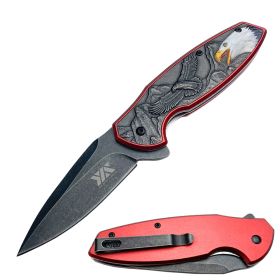 8" American Bald Eagle Spring Assisted Pocket Knife Red