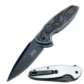 8" American Bald Eagle Spring Assisted Pocket Knife Silver