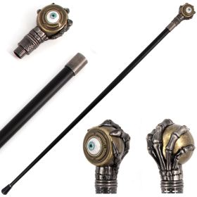 Rolling Evil Eye Cane Staff with Skeletal Hand Handle