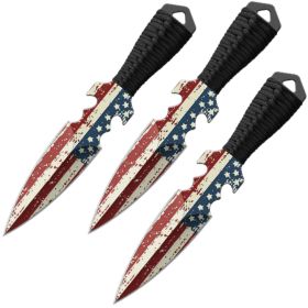 USA Flag American 3 Piece Throwing Knife Set With Sheath