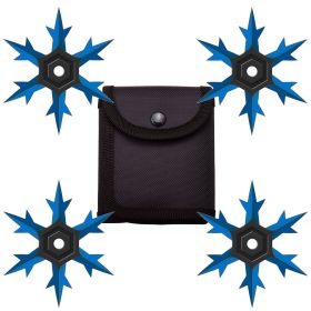 4 Pc Set Blue and Black Finish Six Point Throwing Ninja Stars Snowflake Shurikens