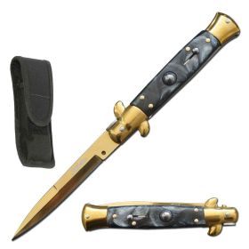 8.75" Classic Golden Italian Stiletto Switch Blade Knife