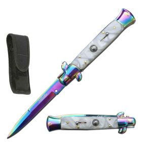 9.75" Italian Milano Stiletto White Pearl Switchblade