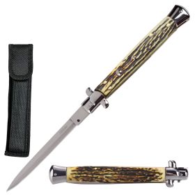 13" Big Boy Auto Italian Stiletto Switchblade Knife Stag Handle