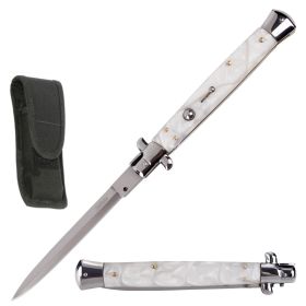 13" Big Boy Italian Stiletto Switchblade Knife White Pearl Handle