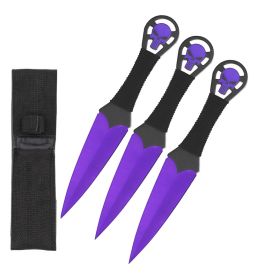 9 Inch Purple Punisher Skull Throwing Knives 3 Pc Set