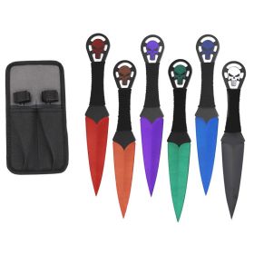 9 Inch Punisher Skull Multi Color Variety Throwing Knives 6 Pc Set