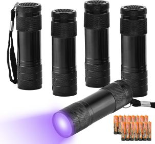 5 Pcs UV Black Light Flashlights Bulk, 9 Led 395-400nm Mini Blacklight Handheld Portable Torch Pet Urine Detector for Bed Bug, Hair