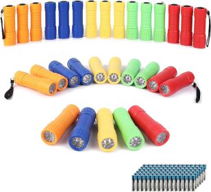 30-Pack Small Mini Flashlight Set, 5 Colors, 9-LED Handheld Flashlight with Lanyard