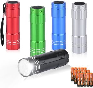 5 Pack of Flashlights 9 LED Mini Aluminum Flashlight Bulk with Lanyard 15 AAA Batteries Included Assorted Colors Handheld Flashlights for Hurricane Su