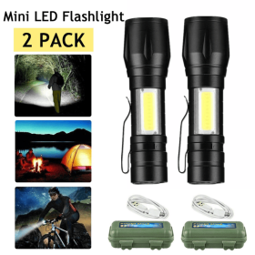 2 Pack USB Rechargeable Small LED Flashlights Camping Flashlight Work Light (Logistics only For USPS.TK/TMEU only For self-pickup)