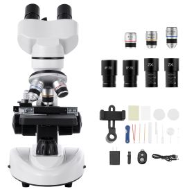 Microscope for Adult with Phone Adapter, LED Light, Aluminum Alloy Body