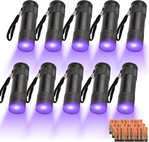 10 Pcs UV Black Light Flashlights Bulk, 9 Led 395-400nm Mini Blacklight Handheld Portable Torch Pet Urine Detector for Bed Bug, Hair