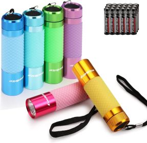 6-Pack Mini Flashlights, Glow in Dark Flashlights, Aluminum LED Flashlights Party Favors Assorted Colors for Camping, Hiking, Indoor