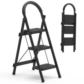 3-Step Foldable Ladder With Wide Anti-Slip Pedal Safety Locking Design Soft Handgrip Portable Lightweight Folding Step Stool 330LBS Load Capacity for
