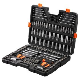 Mechanics Tool Set and Socket Set, 1/4" 3/8" 1/2", 205 Pcs