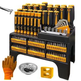 121pcs Magnetic Screwdriver Set, Chrome Vanadium Steel, Multi-Size, Hex Wrench, Flat & Hex Head, Non-Slip Handles, with Storage Rack & Magnetic Bowl