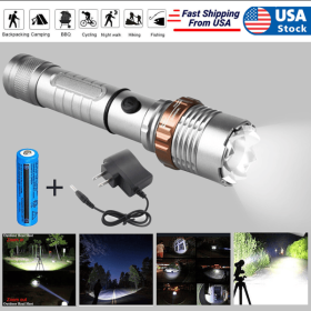 Rechargeable LED Flashlight Lamp 5-Modes Zoomable