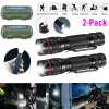 2 Pack USB Rechargeable LED Flashlight Adjustable Focus
