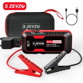 S ZEVZO Car Jump Starter 2000A Jump Starter Battery Pack for Up to 7.5L Gas and 6.5L Diesel Engines, 59.2Wh Portable 12V Jump Box with USB Ports