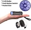 10 Pcs UV Black Light Flashlights Bulk, 9 Led 395-400nm Mini Blacklight Handheld Portable Torch Pet Urine Detector for Bed Bug, Hair