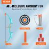 VEVOR Bow and Arrow Set for Kids, LED Light Up Archery Set with 10 Suction Cup Arrows, Hanging Target, Quiver, 3 Target Cans