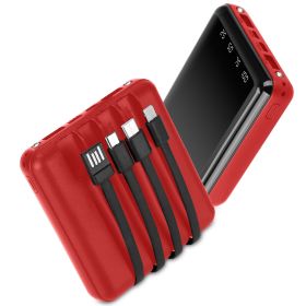 Portable Charger Power Bank  w/ 4 Built-in Cables w/ LED Flashlight (Option: 10000MAPowerBankRed)