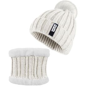Winter Beanie Hat Scarf Set (Option: KnittedHatCream)