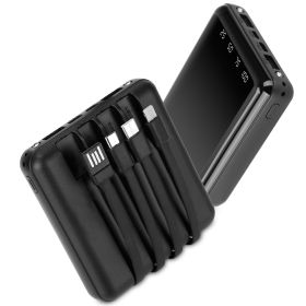 Portable Charger Power Bank  w/ 4 Built-in Cables w/ LED Flashlight (Option: 10000MAPowerBankBlack)